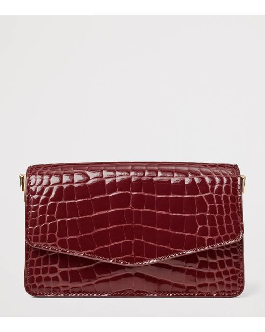 Aspinal Red Leather Croc-Embossed Eliza Clutch Bag