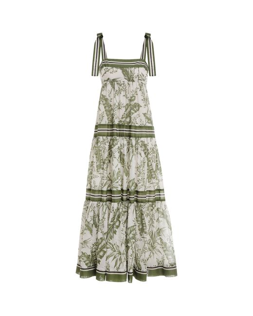 Zimmermann Green Palm-print Cotton Maxi Dress
