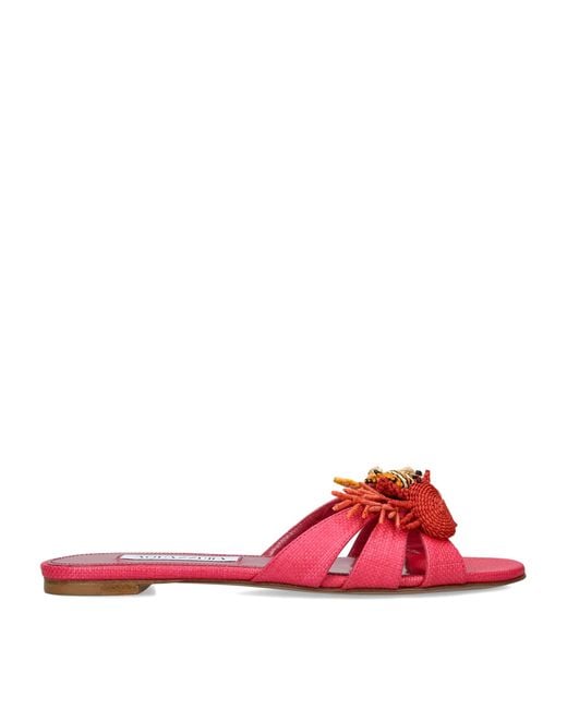 Aquazzura Red Raffia Marea Mules