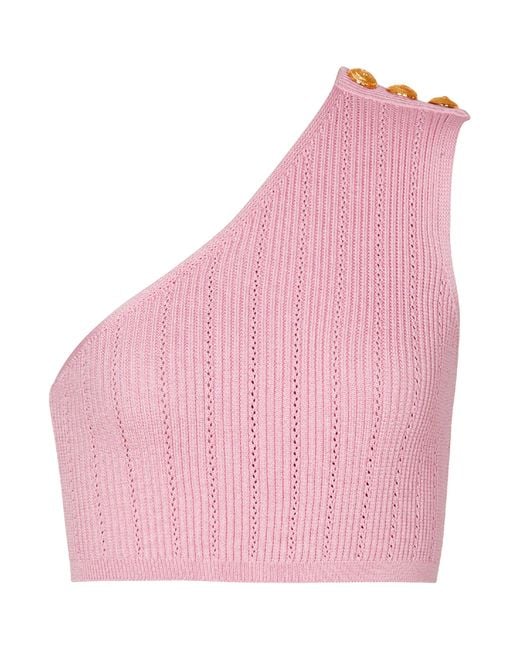 Balmain Pink One-shoulder Crop Top