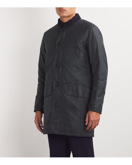 Barbour Blue Waxed Cotton Mac Coat for men