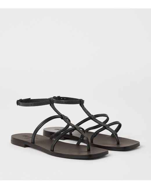Brunello Cucinelli Brown Nappa Leather Precious Strap Sandals