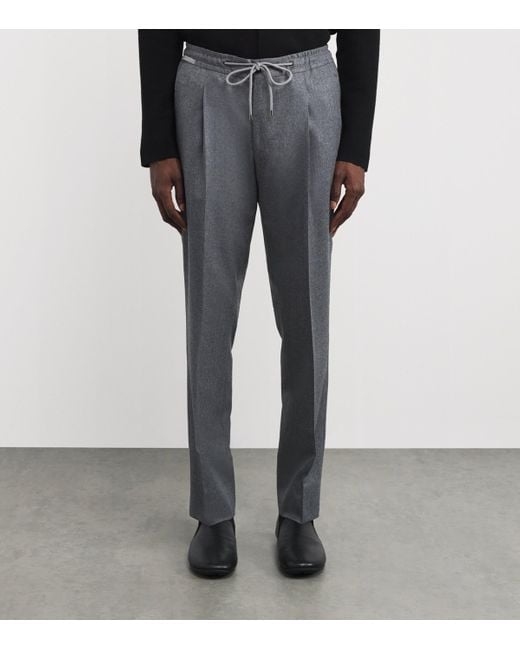 Corneliani Gray Wool Drawstring Trousers for men