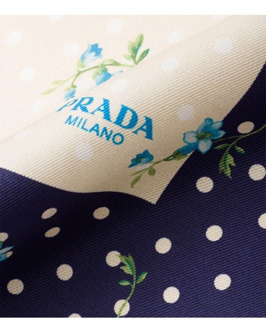 Prada Blue Silk Twill Printed Scarf