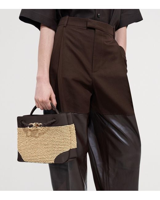Bottega Veneta Black Small Raffia Andiamo Top-Handle Bag