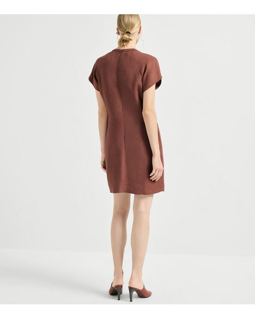 Brunello Cucinelli Brown Twill Monili-Detail Mini Dress