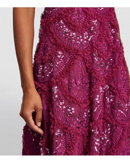 Needle & Thread Purple Tulle Embellished Carmen Gown