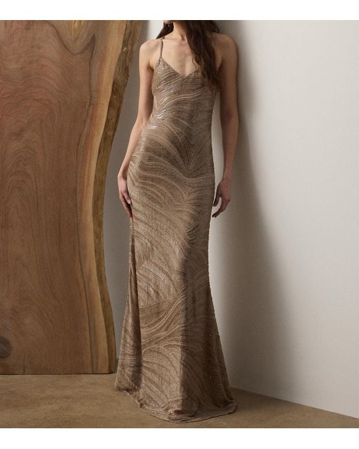 Ralph Lauren Natural Mulberry Silk Sequin Gown
