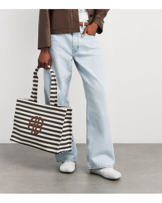 Anine Bing White Stripe Logo Lara Tote Bag