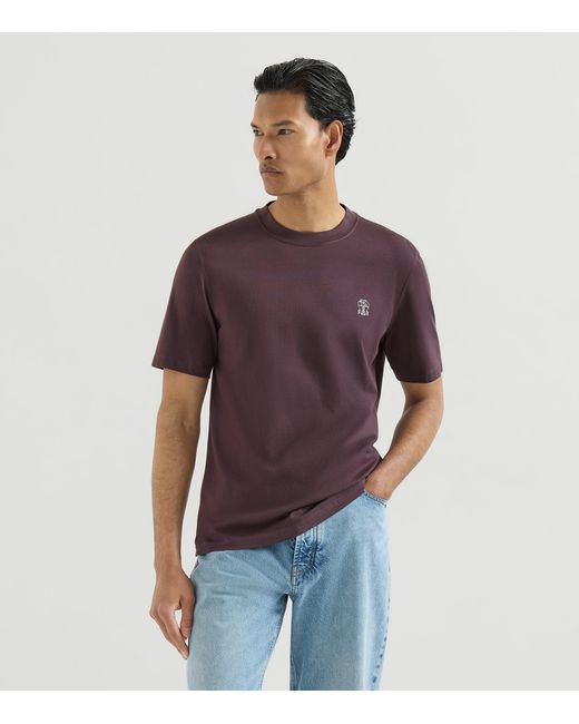 Brunello Cucinelli Purple Cotton Logo T-Shirt for men