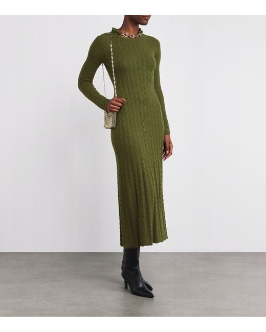 Rabanne Green Wool-Blend Embellished Midi Dress
