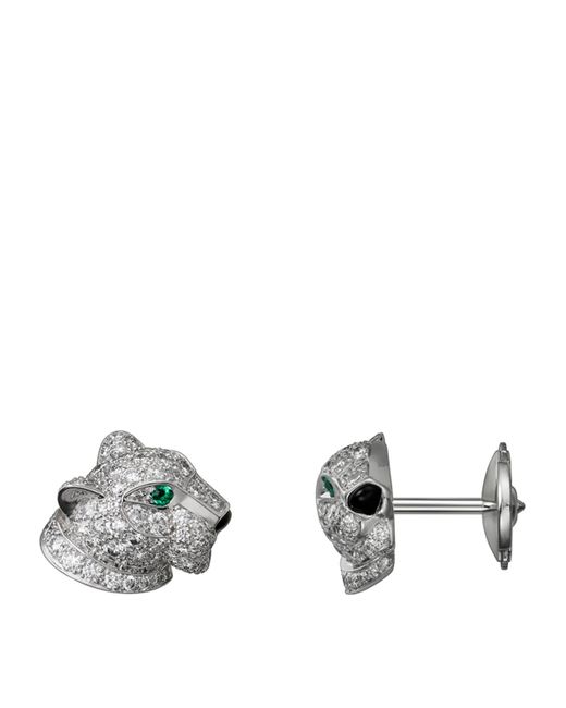 Cartier Metallic Diamond And Emerald Panthère De Earrings