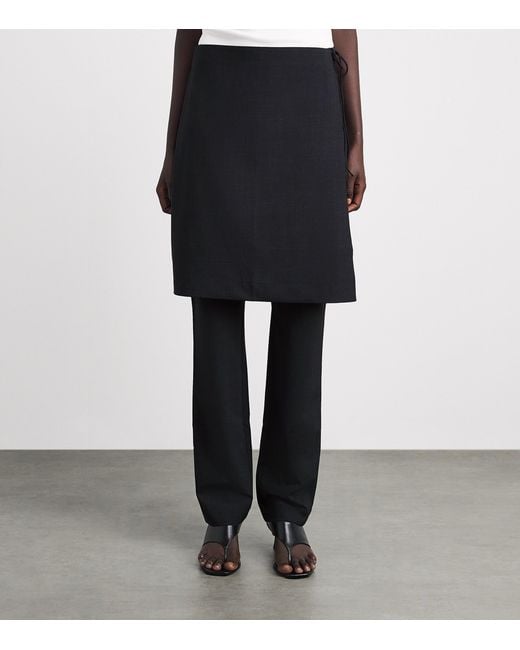 St. Agni Black Wool-Blend Sarong-Detail Trousers