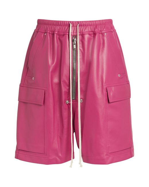 Rick Owens Pink Leather Cargo Shorts for men