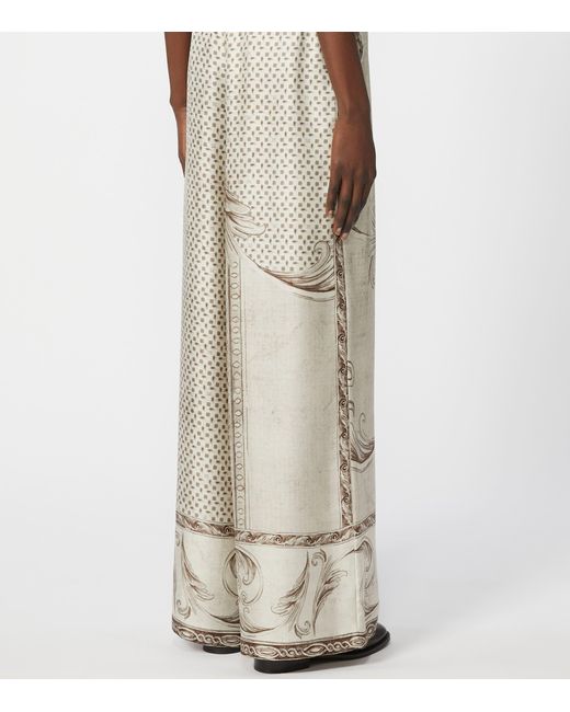 Max Mara Natural Silk Printed Wide-Leg Trousers