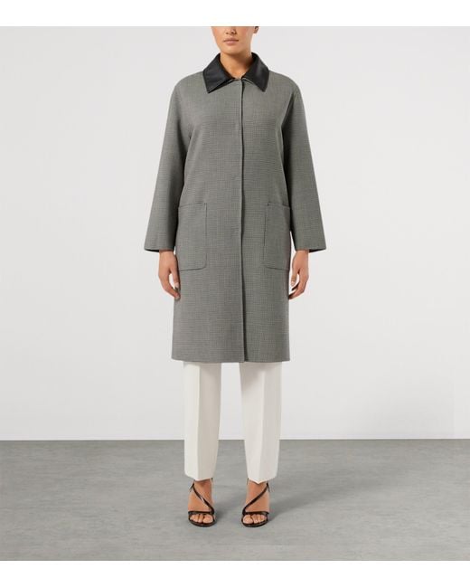 Marina Rinaldi Gray Leather-Collar Houndstooth Coat