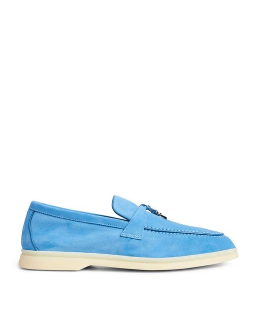 Loro Piana Blue Suede Summer Walk Loafers
