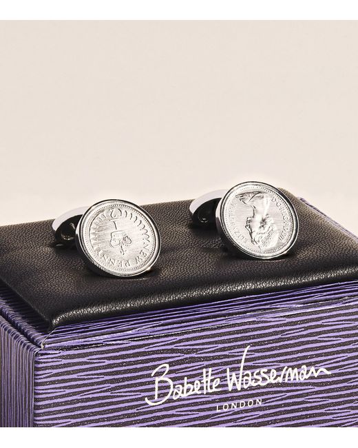 Babette Wasserman Natural Rhodium-Plated Halfpenny Cufflinks for men