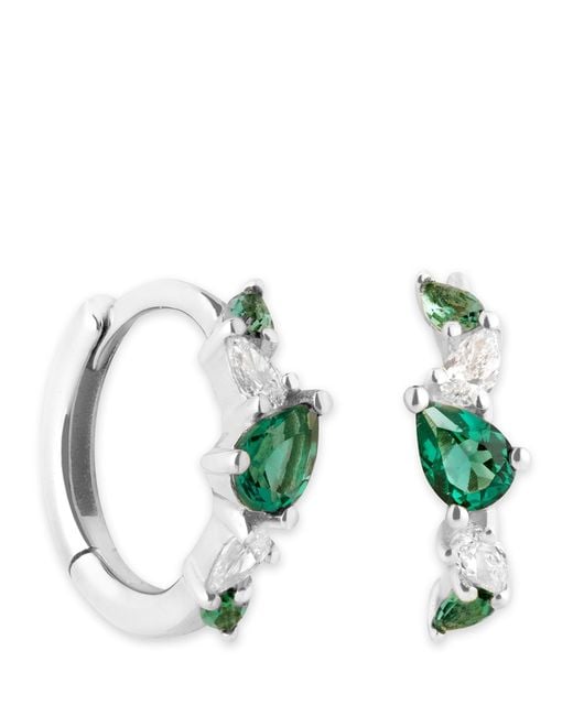 Astrid & Miyu Green Diamond And Emerald Huggie Hoops