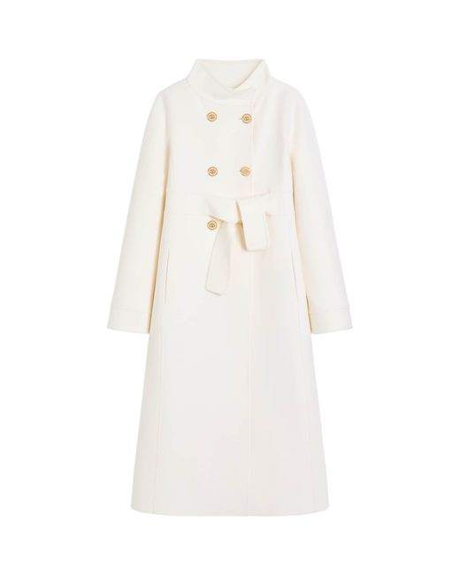 Valentino White Wool-Cashmere Double-Breasted Overcoat