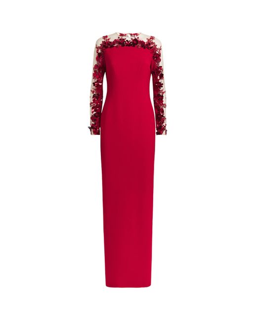 Pamella Roland Red Crepe Embellished Gown