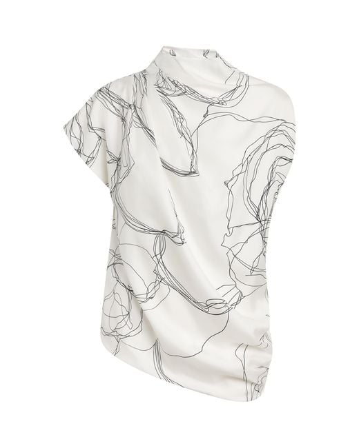Fabiana Filippi White Silk Twill Printed Blouse