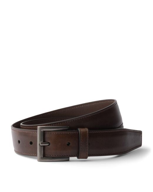 Prada Brown Leather Square-Buckle Belt for men