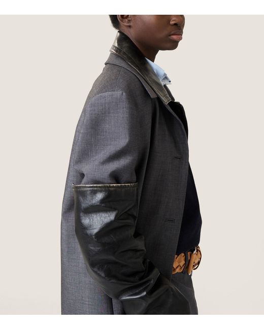 Miu Miu Gray Mohair-Wool Leather-Trim Jacket