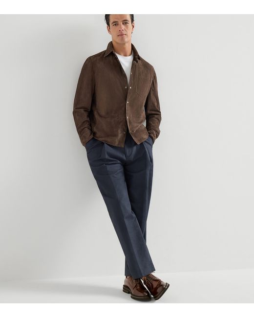 Brunello Cucinelli Brown Aged Calfskin Derby Shoes for men