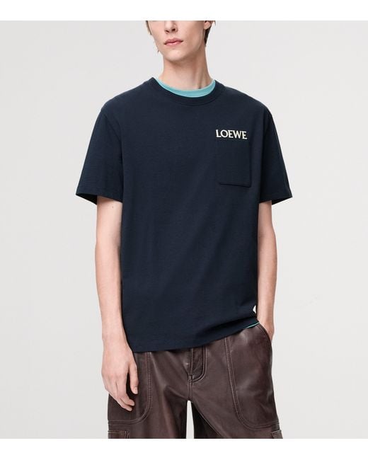 Loewe Blue Cotton Pocket Logo T-Shirt for men
