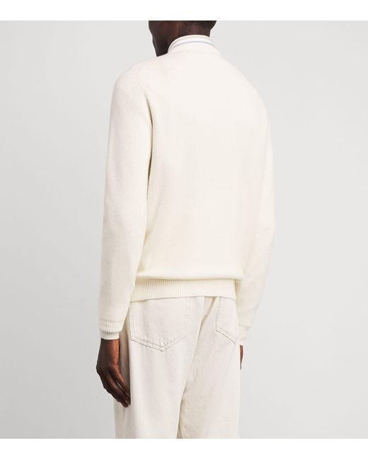 FIORONI CASHMERE White Cashmere Crew-Neck Sweater for men