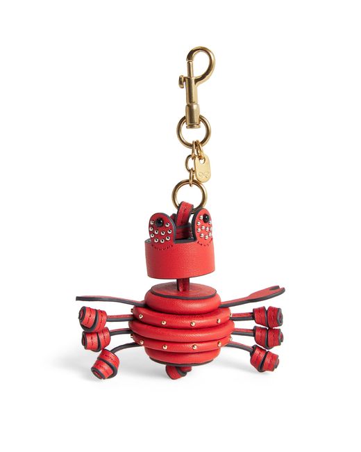 Anya Hindmarch Red Raffia Leather-Detail Crab Keyring