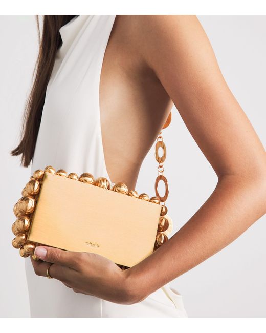Cult Gaia Natural Beaded Eos Clutch Bag