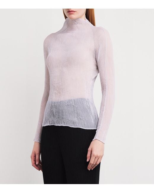Issey Miyake Purple Chiffon Twist Pleated Top