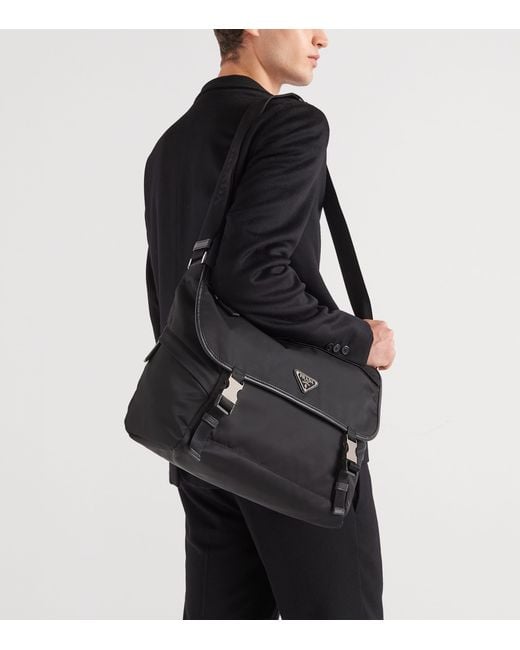 Prada Black Re-Nylon And Saffiano Leather Shoulder Bag for men