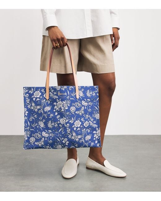 Harrods Blue Large Cotton Butterfly Tote Bag