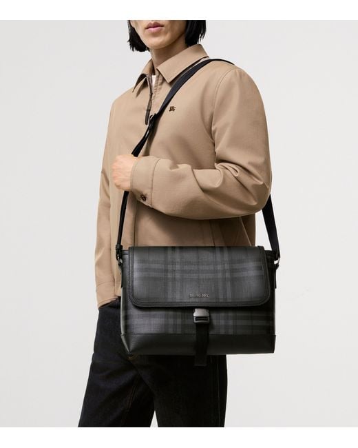 Burberry Black City Check Messenger Bag for men