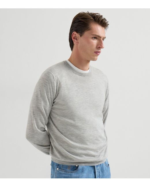 Brunello Cucinelli Gray Cashmere-Silk Crew-Neck Sweater for men