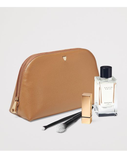 Aspinal Brown Large Grained Leather Cosmetics Case