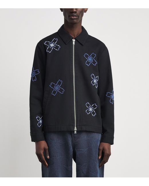 Wax London Black Embroidered Floral Eldon Jacket for men
