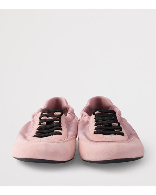スニーカー PRADA PINK RE-NYLON AND SUEDE COLLAPSE SNEAKERS Prada Women's' Collapse Re-Nylon And Suede Sneakers in Pink