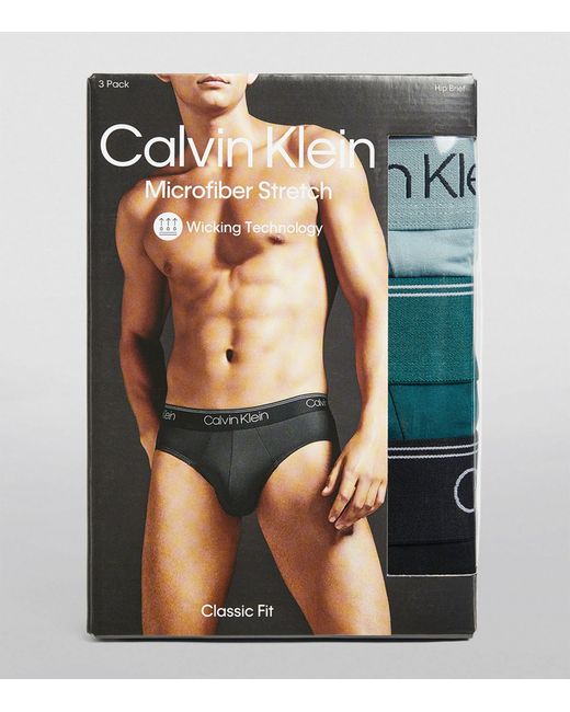 Calvin Klein Green Microfibre Stretch Briefs (pack Of 3) for men