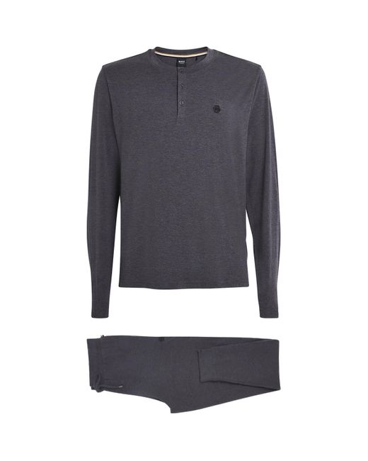 Boss Blue Long-Sleeve Pyjama Set for men
