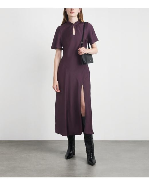 Claudie Pierlot Purple Satin Short-Sleeve Midi Dress