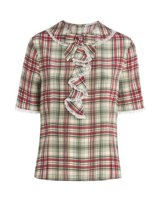 Alessandra Rich Multicolor Silk Tartan Jabot Blouse