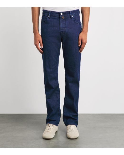 Jacob Cohen Blue Crocodile Leather Patch Straight Jeans for men