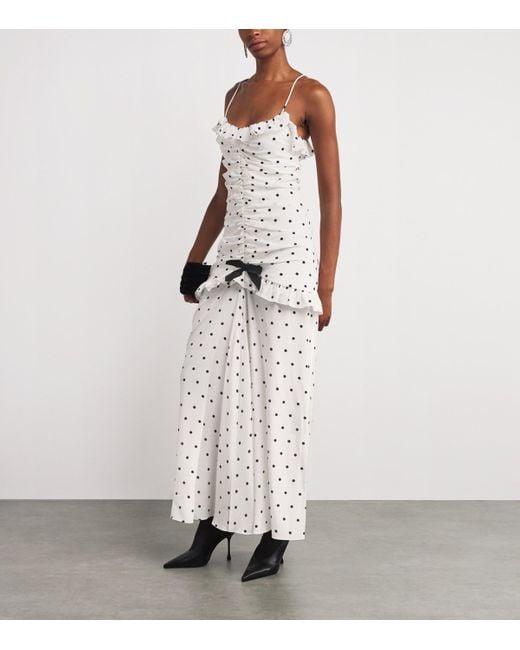 Alessandra Rich White Silk Polka Dot Maxi Dress