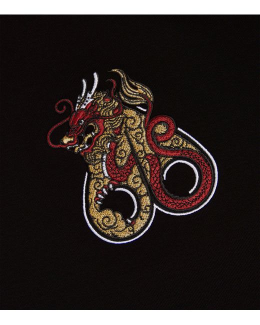 Moose Knuckles Black Embroidered Dragon T-shirt for men