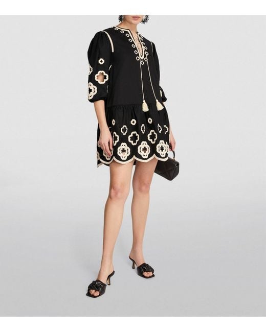 Maje Embroidered Tunic Dress in Black