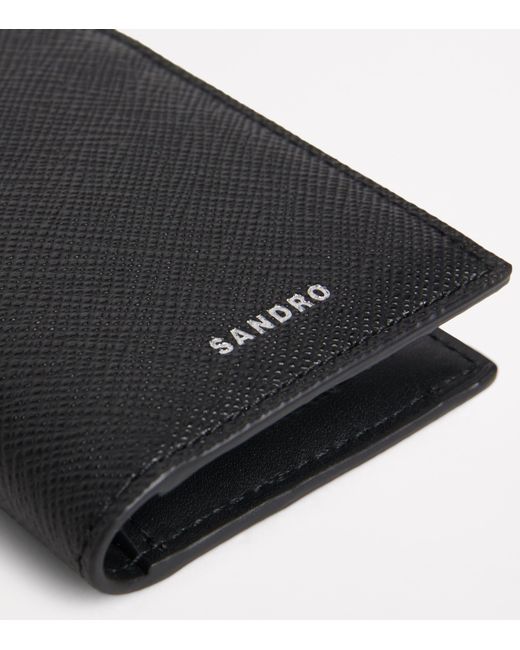 Sandro Black Faux Leather Bifold Card Holder for men
